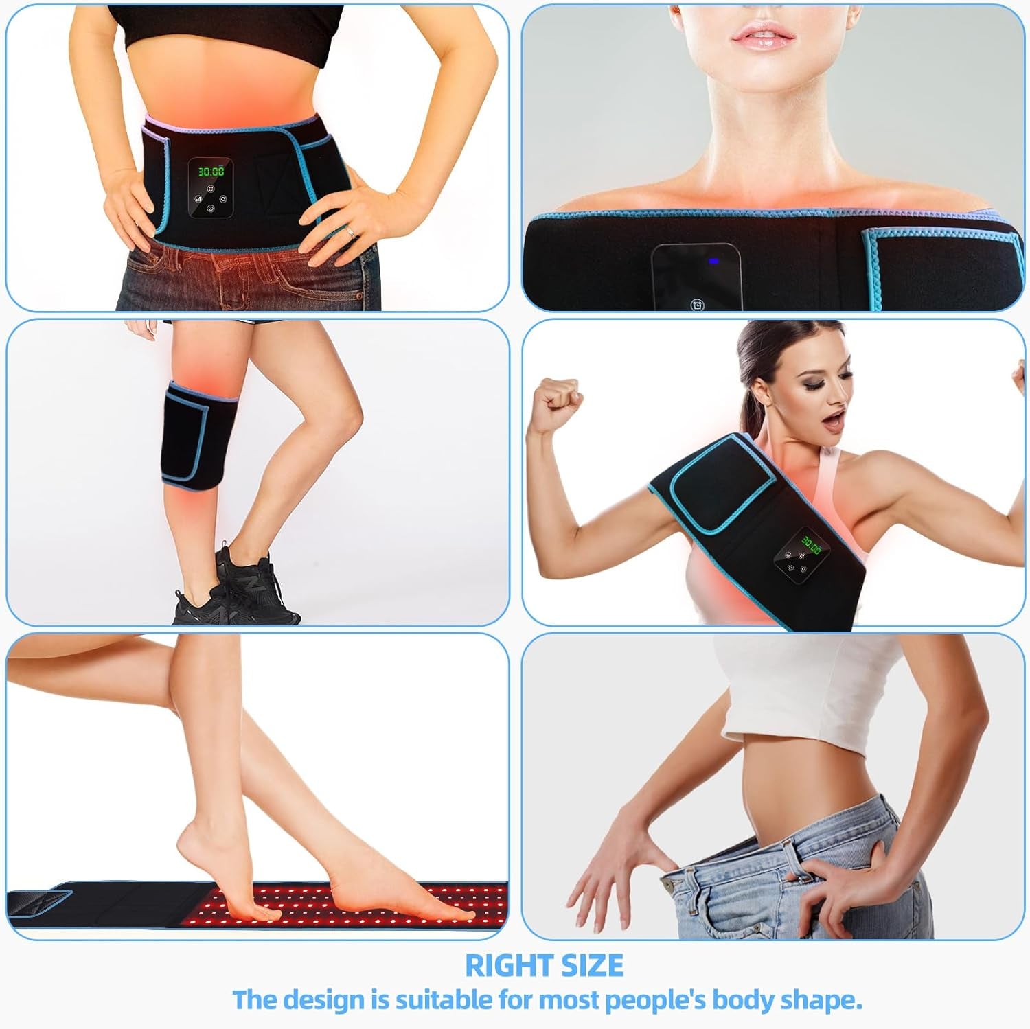 Red Light Therapy Belt, Infrared Light Therapy for Body Wireless Rechargeable Controller with Timer 660Nm&850Nm Infrared Heating Pad for Waist Back Leg Knee Joints and Shoulder 