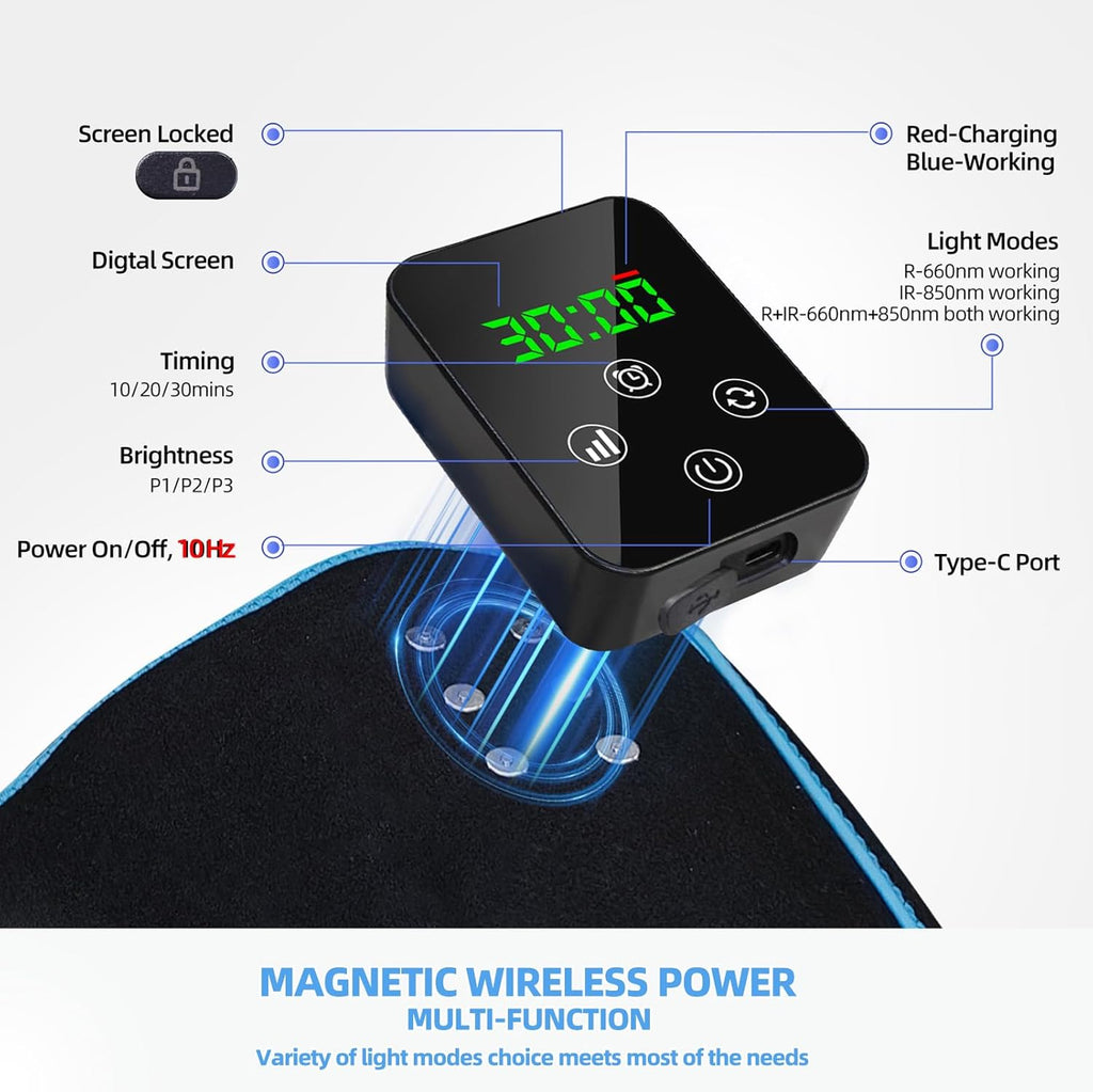 Red Light Therapy Belt, Infrared Light Therapy for Body Wireless Rechargeable Controller with Timer 660Nm&850Nm Infrared Heating Pad for Waist Back Leg Knee Joints and Shoulder 