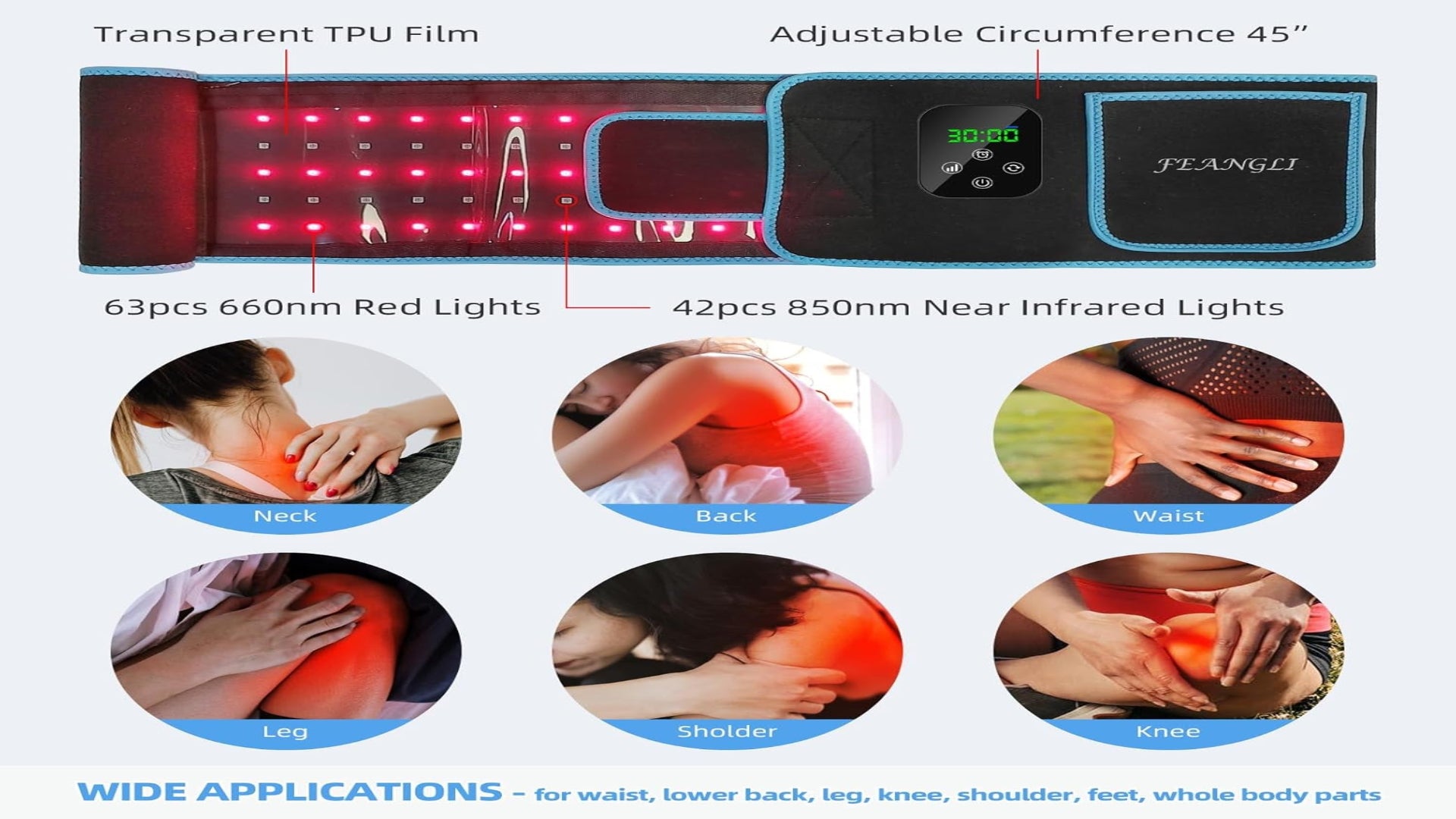 Red Light Therapy Belt, Infrared Light Therapy for Body Wireless Rechargeable Controller with Timer 660Nm&850Nm Infrared Heating Pad for Waist Back Leg Knee Joints and Shoulder 