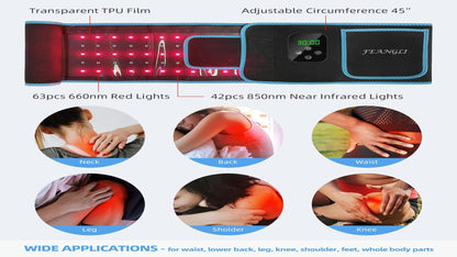 Red Light Therapy Belt, Infrared Light Therapy for Body Wireless Rechargeable Controller with Timer 660Nm&850Nm Infrared Heating Pad for Waist Back Leg Knee Joints and Shoulder 