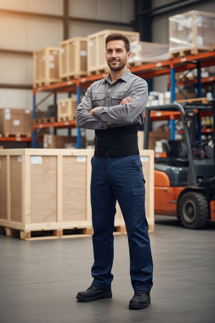 Man in warehouse with therapy belt